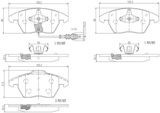 BREMBO P85146N Brembo P85146N Premium Ceramic Front Disc Brake Pad Set AUDI/SEAT/SKODA/SKODA (SVW)/VW/VW (FAW)/VW (SVW) OE# 8J0698151